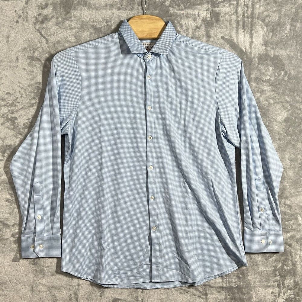 Mizzen+Main Spinnaker Shirt Mens XXL 2XL Light Blue Check Trim Fit Performance